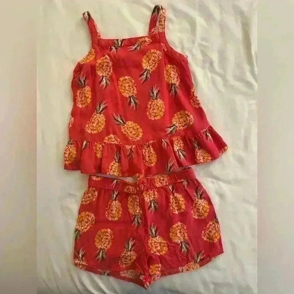 Sonoma Girls Kids Size 5 Two Piece Matching Short Set Pink Pineapple - Picture 2 of 5